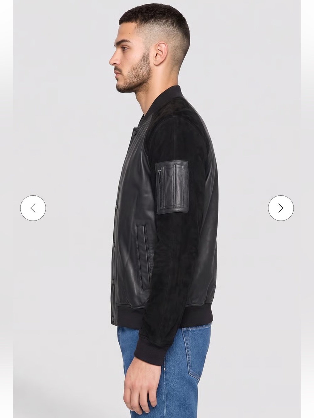 Karl Lagerfeld Black Leather-Front Bomber Jacket